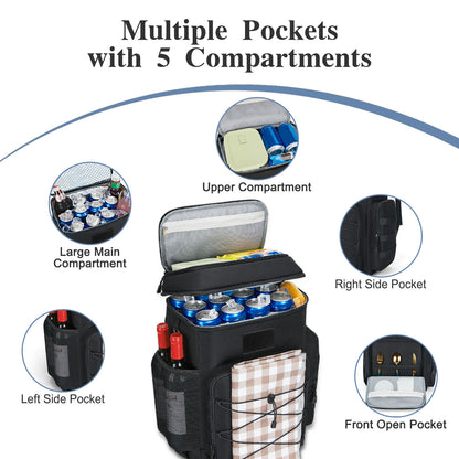 Holuxer Insulated Backpacks Cooler for Men, 30L Double Deck Coolers Bag Leakproof, Large Heavy Duty Lunch Bags Soft Lunch Backpack for Outdoor Camping Hiking Picnics Beach