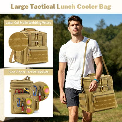 Holuxer Lunch Box for Men, 24 Can Double Deck Expandable Tactical Mens Lunch Bag for Work Travel Daytrip Picnic Camping, Large Capacity Cooler Bags with Adjustable Shoulder Strap, Brown