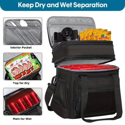 Holuxer Large Lunch Box for Men, Insulated Adult Lunchbox Bag, Expandable Lunchbox Leakproof Waterproof Cooler Bags, Tactical Lunch Pail for Work Office Camping Travel (Black)