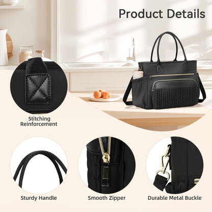 Holuxer Large Lunch Bag for Women Adult Lunchbox Purse for Work, 14L Leakproof Cooler Lunchbag Box for Woman Picnic Beach, Insulated Tote Bags (Black)