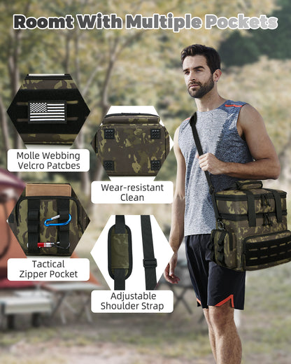 Holuxer Tactical Lunch Bag & Lunch Box for Men - Large Double Deck Insulated Adult Lunchbox for Work - Soft Expandable Lunch Cooler Bag for Beach Picnic Camping Outdoor Travel (Camo,16L)