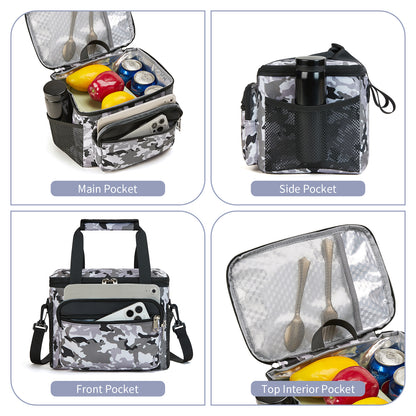 Holuxer Tactical Lunch Box for Men/Women, Insulated Lunch Bag for Woman Lunch Cooler Bags with Adjustable Shoulder Strap-Reusable Waterproof Leakproof Lunchbox for Work Picnic School, White-Camo