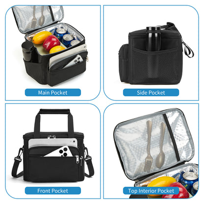 Holuxer Insulated  Lunch Box for Men, Tactical Lunch bag for Women Lunch Cooler Bags with Adjustable Shoulder Strap - Reusable Waterproof Leakproof Large Lunchbox for Work Picnic School, Black