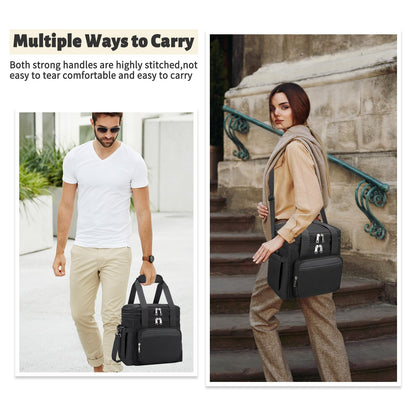 Holuxer Insulated Lunch Box for Men, Double Deck Reusable Lunch Bags for Women Tote Cooler Bag Leakproof Soft Expandable, Large Lunchbox for Work/Adult/Picnic/Outdoor Black-15L
