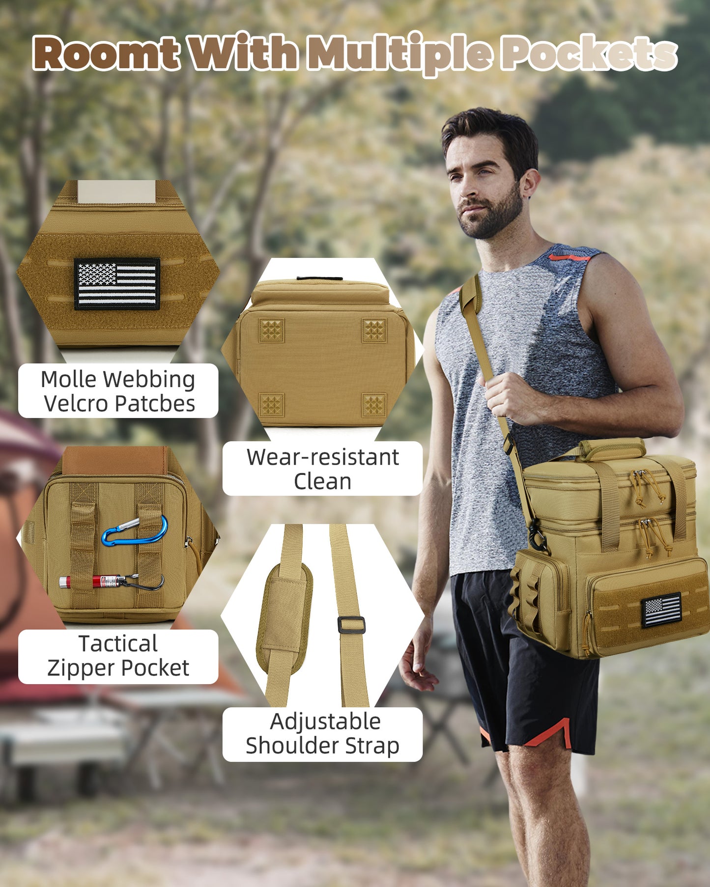 Holuxer Insulated Lunch Boxes for Men - Double Deck Lrage Lunch Bags for mens, Soft Adult Lunchbox for Work, Expandable Lunch Cooler Bag for Beach Picnic Camping Outdoor Travel (Brown,16L)