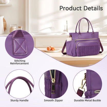 Holuxer Insulated Lunch Bag Women, 14L Adult Lunch Box Womens, Large Leakproof Cooler Bag for Work Picnic Beach, Reusable Lunch Tote Bag with Adjustable Shoulder Strap Cup Holder (Purple)