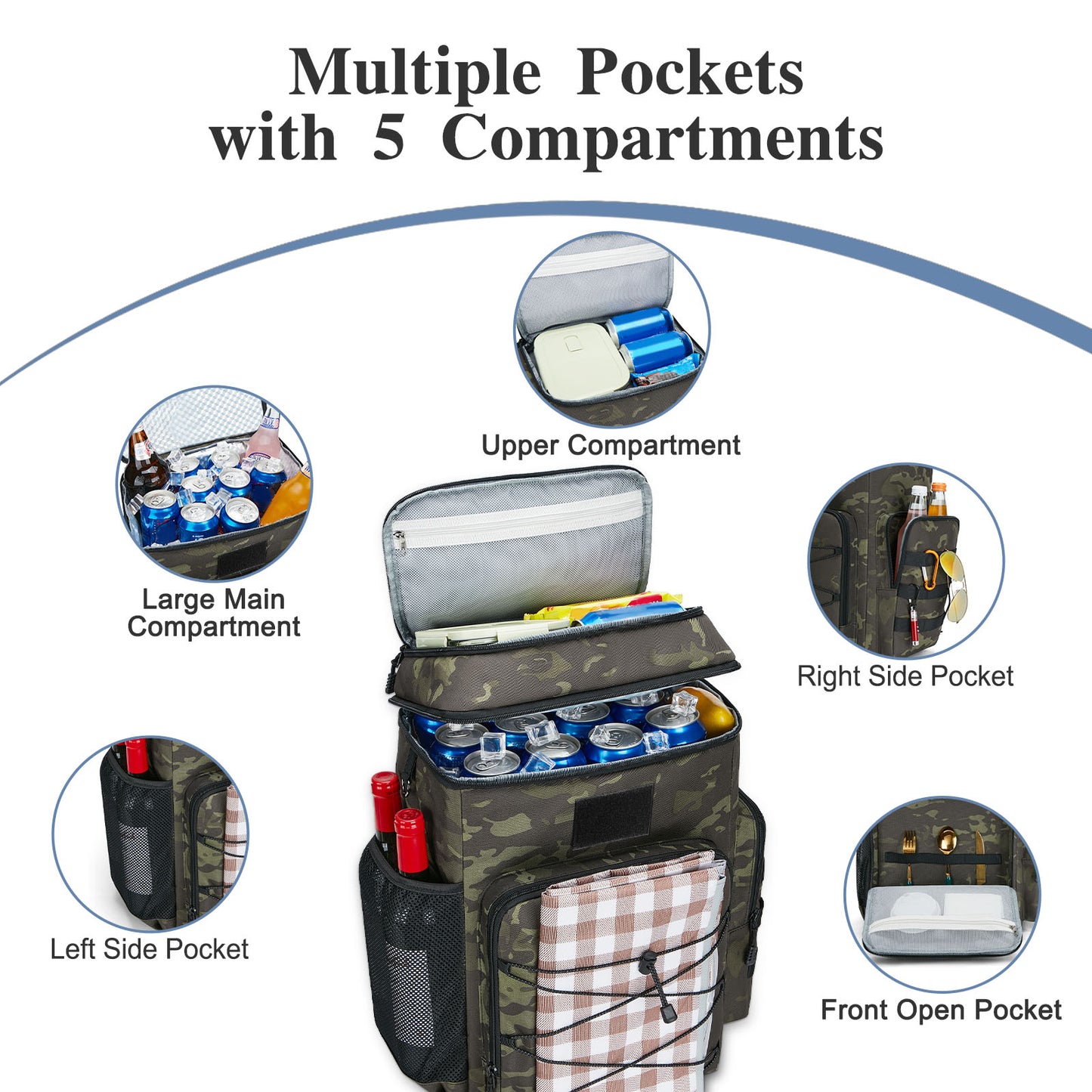 Holuxer Double Deck Backpack Cooler, Insulated Lunch Bags for Men, 30L Fashion Back Pack Tactical Leakproof Coolers Bag, Large Heavy Duty Soft Lunch Backpacks for Outdoor Camping Hiking Picnics Beach