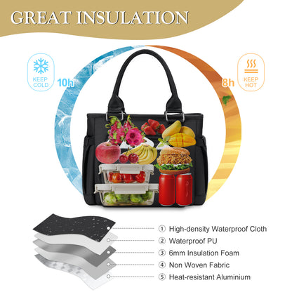 Holuxer Insulated Lunch Tote Bags for Women, Large Fashion Messenger Crossbody Shoulder Bag, Simple Ladies Cooler Purse Portable Leakproof Lunchbox Handbags for Work/Picnic (Black 12L)