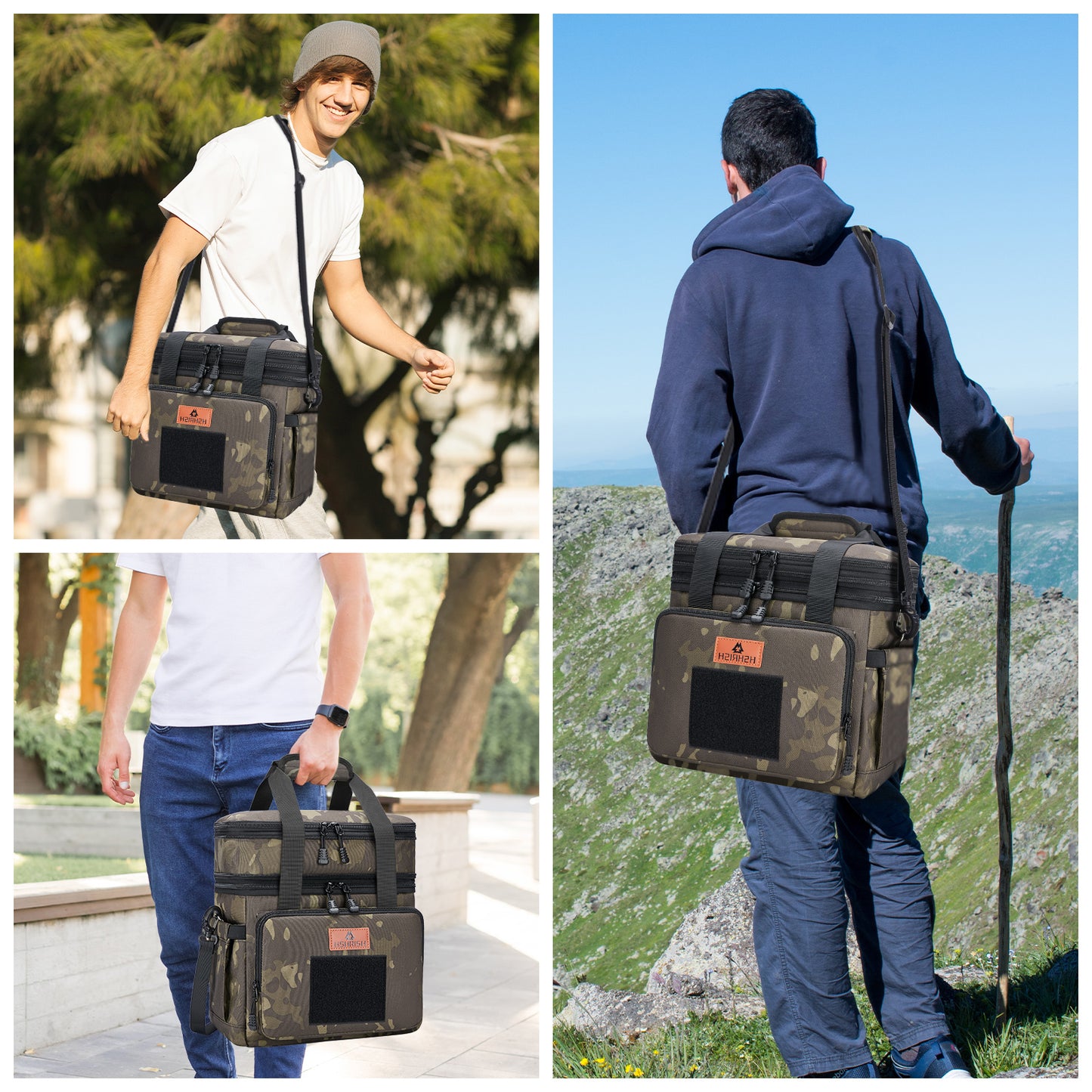 Holuxer Tactical Lunch Box for Men, Large Expandable Insulated Lunch Boxes, Durable Waterproof Leakproof Cooler Bag for Adults/Mens/Work Outdoor Beach Trips, 20 Cans/15 L, Camo