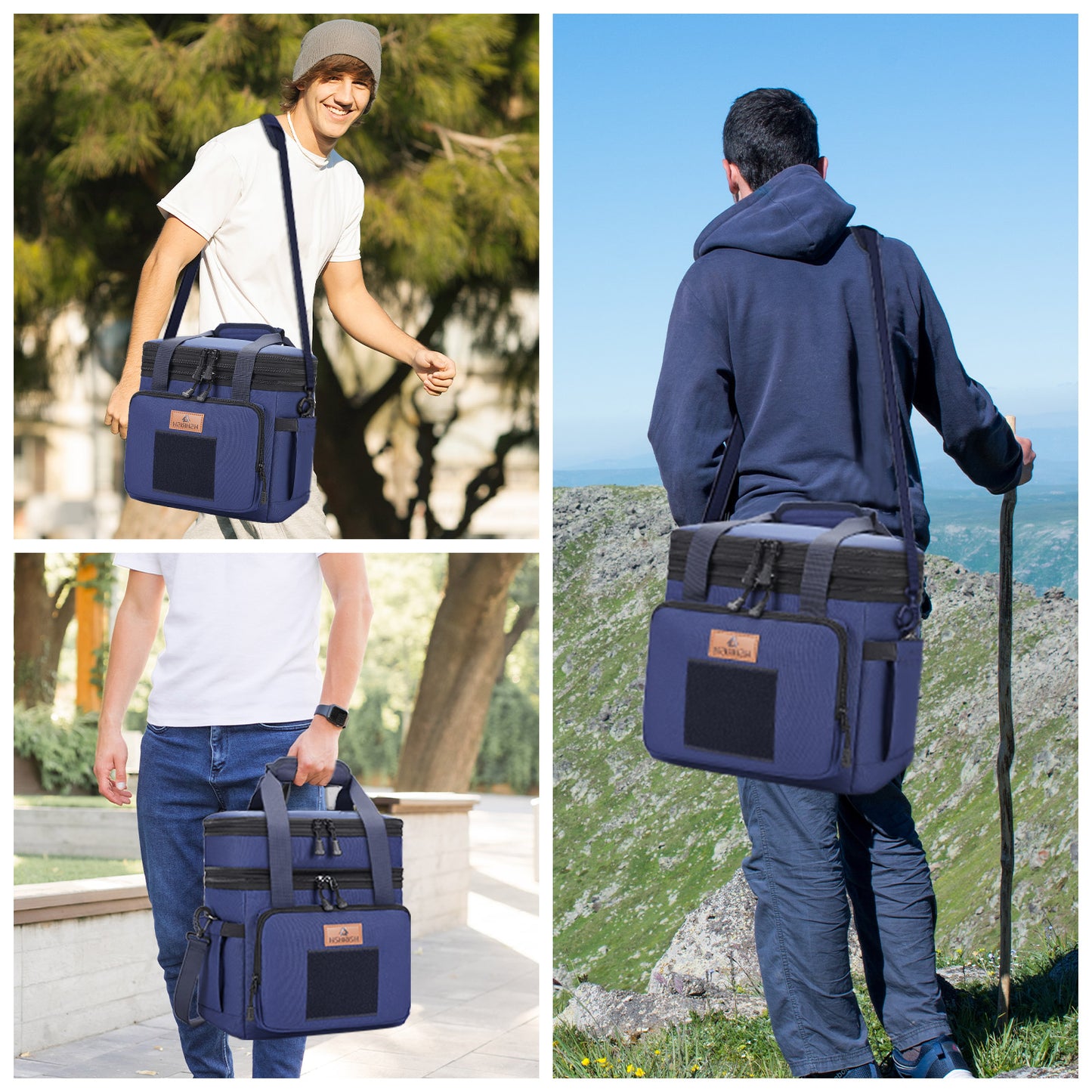 Holuxer Double Deck Tactical Lunch Bags, Large Expandable Insulated Lunch Box, Durable Waterproof Leakproof Cooler Bag for Adults/Men/Women/Work Outdoor Beach Trips, 20 Cans/15 L, Blue