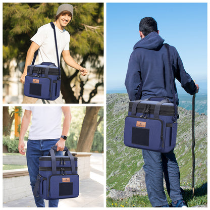 Holuxer Double Deck Tactical Lunch Bags, Large Expandable Insulated Lunch Box, Durable Waterproof Leakproof Cooler Bag for Adults/Men/Women/Work Outdoor Beach Trips, 20 Cans/15 L, Blue