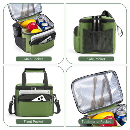 Holuxer Tactical Lunch Box for Men/Women, Insulated Lunch bag for Work Lunch Cooler Bags with Adjustable Shoulder Strap - Reusable Waterproof Leakproof Large Lunchbox for Beach Picnic School, Green