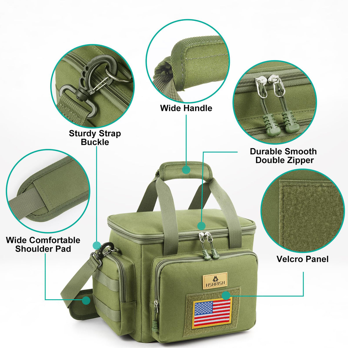 Holuxer Insulated Large Lunch Bag for Men, Heavy Duty Lunchbox for Work, Leakproof Cooler Bags with Shoulder Strap Lunch Pail for Shifts Camping Outdoor Day Trip (13L, Green)