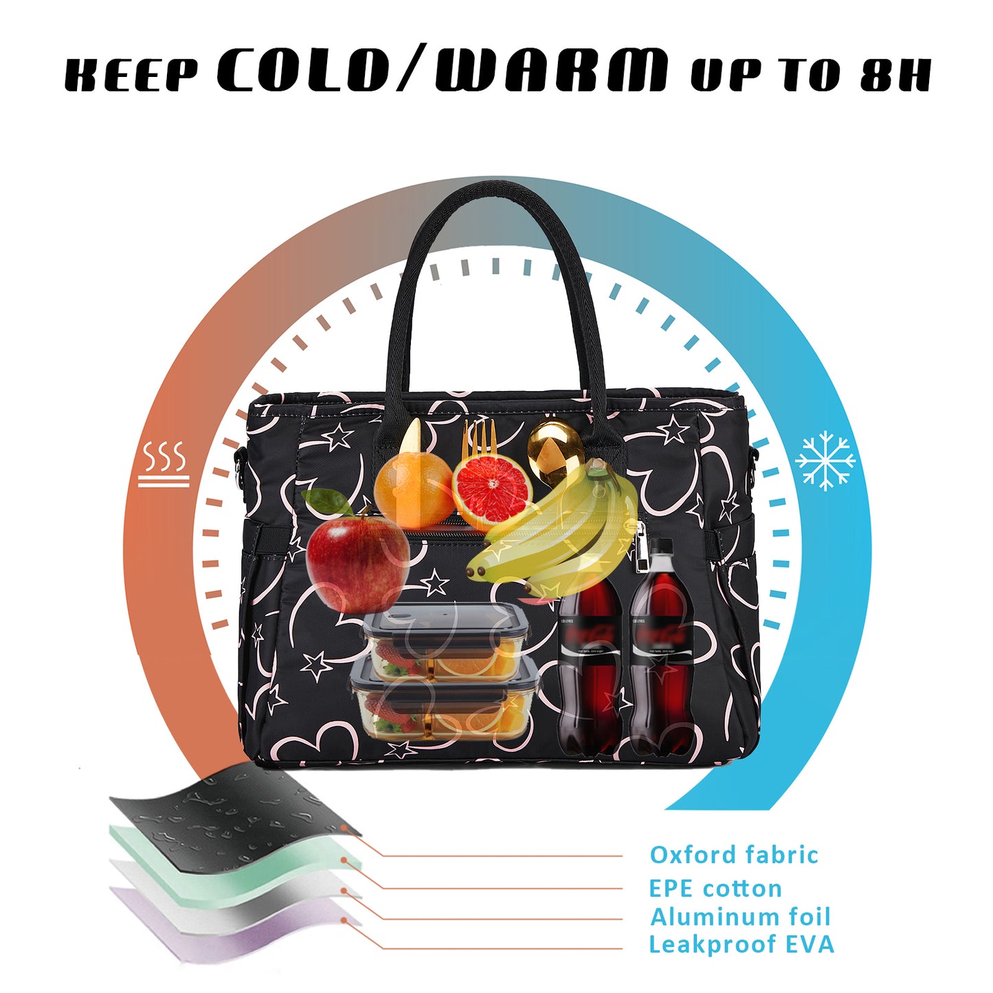 Holuxer Cute Lunch Bags for Women, Insulated Lunch Box for Work, Large Leakproof Cooler Purse with Side Pockets & Removable Shoulder Strap Womens Handbag Tote Bag for Shopping Picnic Beach (Love)