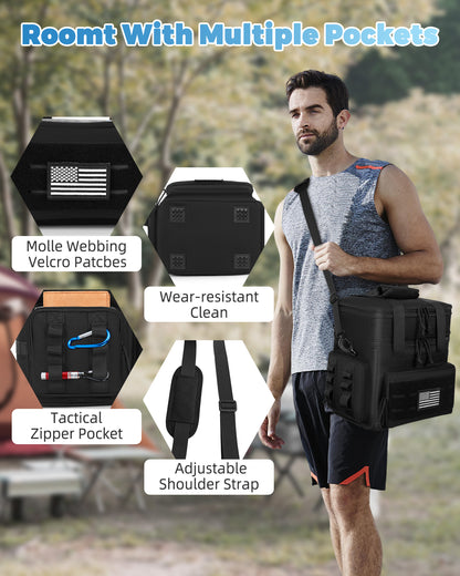 Holuxer Insulated Lunch Bag & Lunch Box for Men/Women - Double Deck Expandable Tactical Lunch Cooler Bags for Work - Soft Adult Lunchbox for Outdoor Beach Picnic Camping Travel (Black,16L)