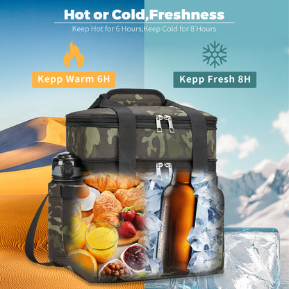 Holuxer Insulated Lunch Bag with Side Pocket for Women/Men-Double Deck Reusable Lunch Bags, Lunch Box Tote Cooler Bag Leakproof Soft Expandable-Large Lunchbox for Work/Adult/Picnic/Outdoor 15L-Camo