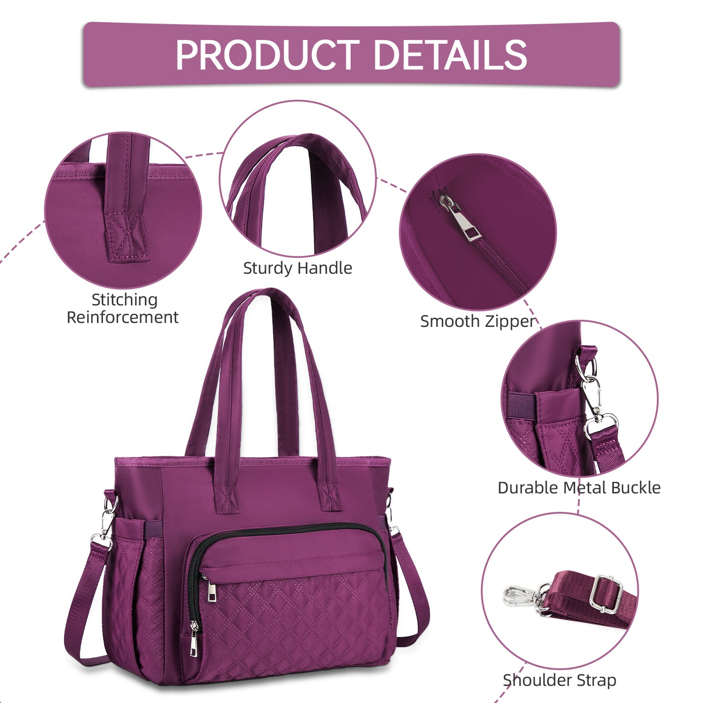 Holuxer Large Lunch box for Women, Insulated Lunch Tote Bag, Reusable Portable Woman Lunch Boxes, Leakproof Cooler Bags Weekender Pocket Fashion Lunchbox Handbags for Work Picnic Beach, Purple