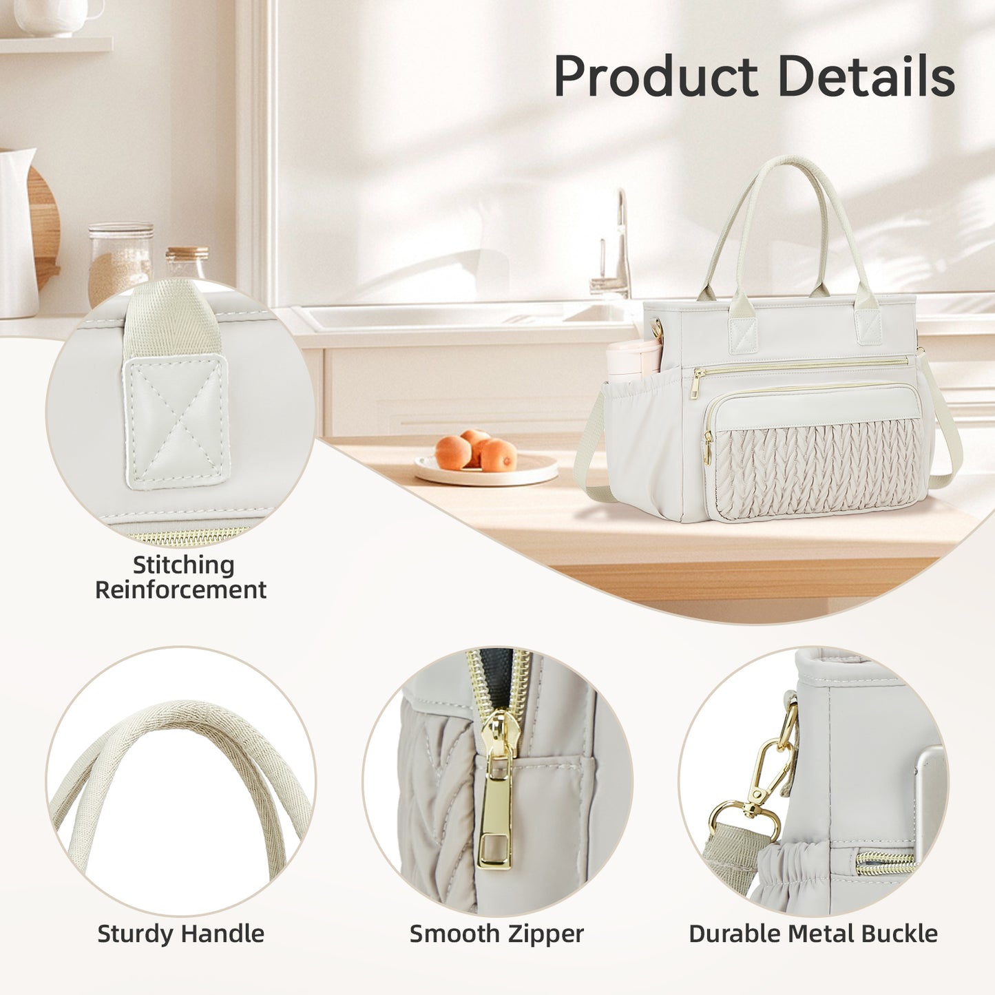 Holuxer Insulated Lunch Bag for Women Lunch Tote Bags for Work Adult Large Leakproof Cooler Bag for Picnic Beach, Reusable Lunch Box Purse with Adjustable Shoulder Strap Cup Holder (14L, Gray)