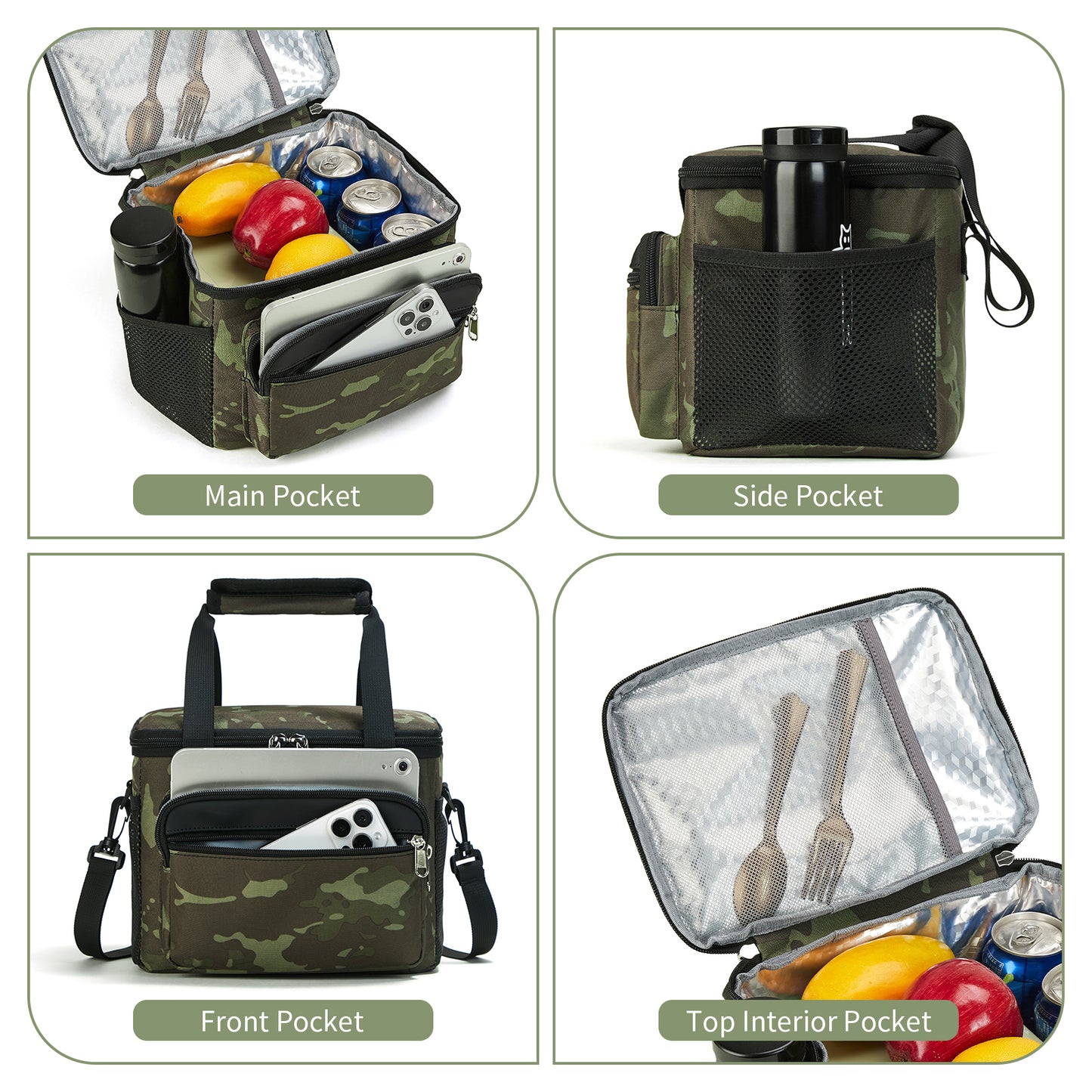 Holuxer Tactical Lunch Box for Men/Women, Insulated Lunch Bag for Mens Lunch Cooler Bags with Adjustable Shoulder Strap - Reusable Waterproof Leakproof Large Lunchbox for Work Picnic School, Camo