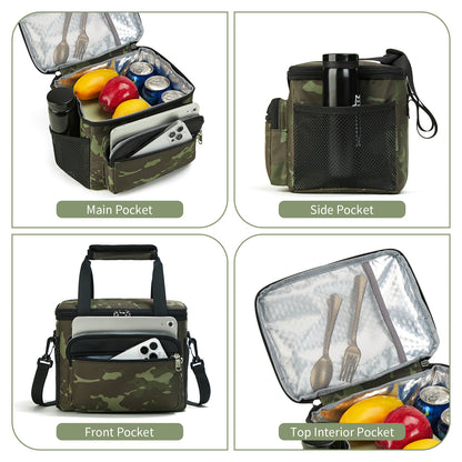 Holuxer Tactical Lunch Box for Men/Women, Insulated Lunch Bag for Mens Lunch Cooler Bags with Adjustable Shoulder Strap - Reusable Waterproof Leakproof Large Lunchbox for Work Picnic School, Camo