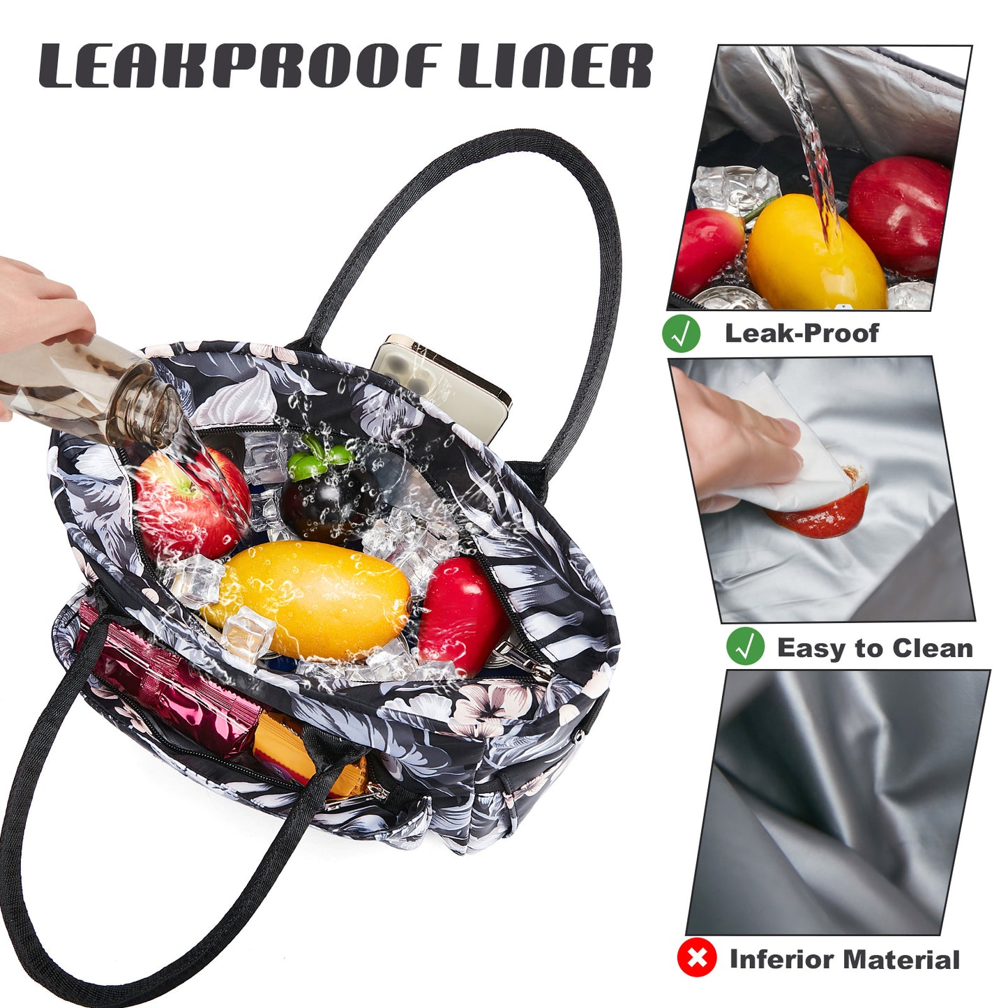 Holuxer Lunch Bags for Women, Insulated Lunch Box for Work, Large Leakproof Cooler Purse with Side Pockets & Removable Shoulder Strap Women's Lunch Tote Bag for Picnic Beach Cute Lunchbox Bag, Floral
