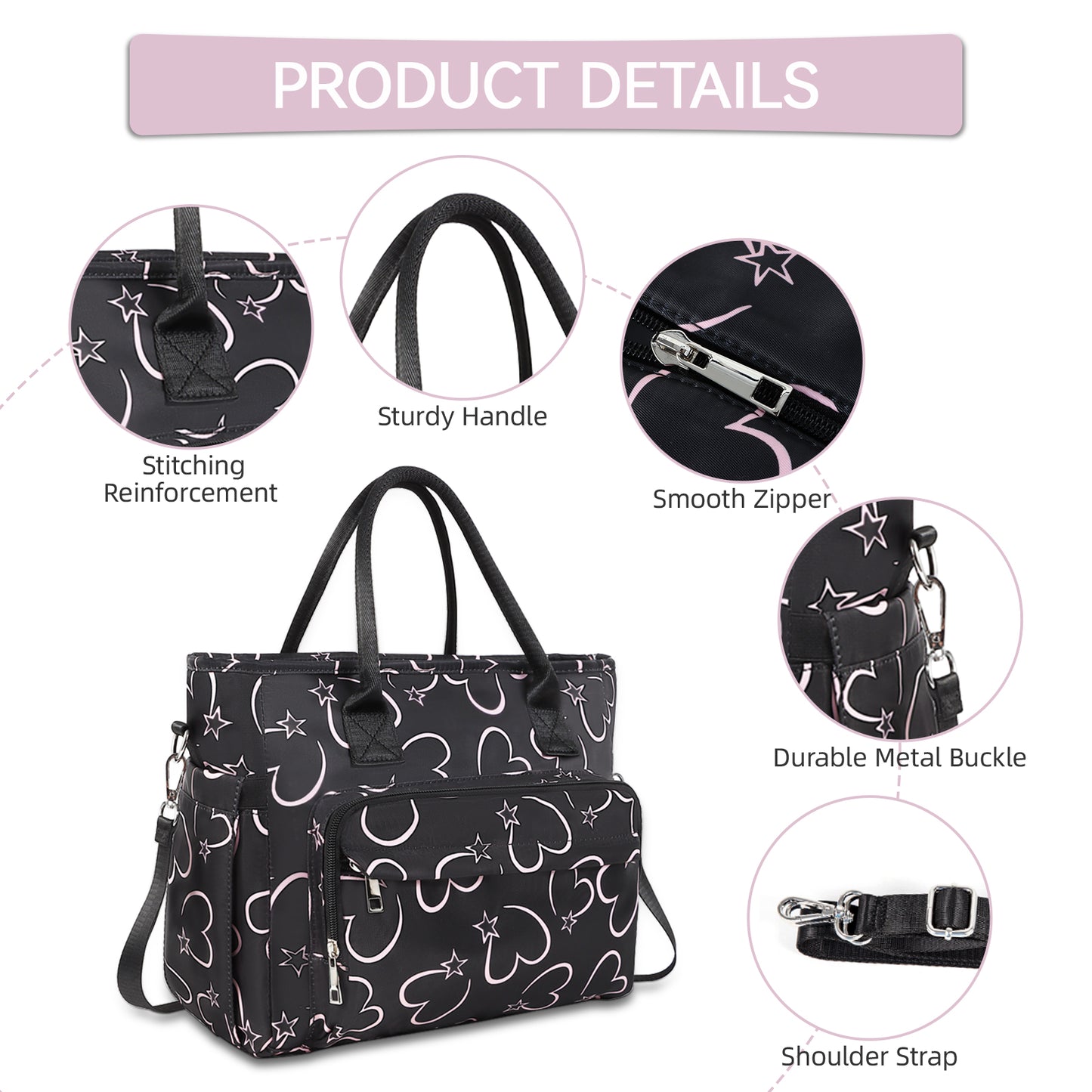 Holuxer Large Lunch Tote Bag, Insulated Lunch Bags for Women/Men, Reusable Portable Lunch Box, Leakproof Cooler Bags Weekender Pocket Handbags for Work Picnic Outdoor Shopping 10L, Black ( LOVE )