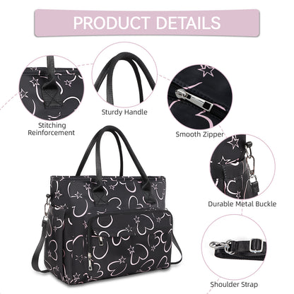 Holuxer Large Lunch Tote Bag, Insulated Lunch Bags for Women/Men, Reusable Portable Lunch Box, Leakproof Cooler Bags Weekender Pocket Handbags for Work Picnic Outdoor Shopping 10L, Black ( LOVE )