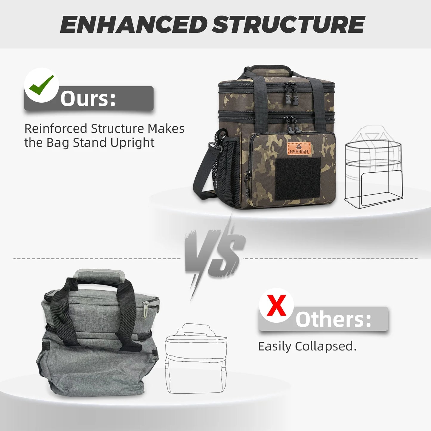 Holuxer Expandable Insulated Lunch Box for Men, Large Durable Thermal Lunch Bag with Shoulder Strap, Soft Leakproof Cooler Bags for Work Outdoor Picnic Trips, 20 Can/16 L, Camo, Mesh