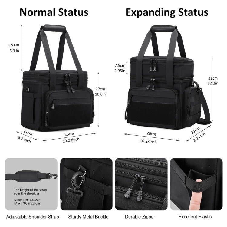 Gafetrey Tactical Lunch Box for Men, Insulated Lunch Bag Adult, Thermal Lunchbox Leakproof Waterproof Cooler Bag, Large Lunch Pail for Work Office Camping Travel (Black)