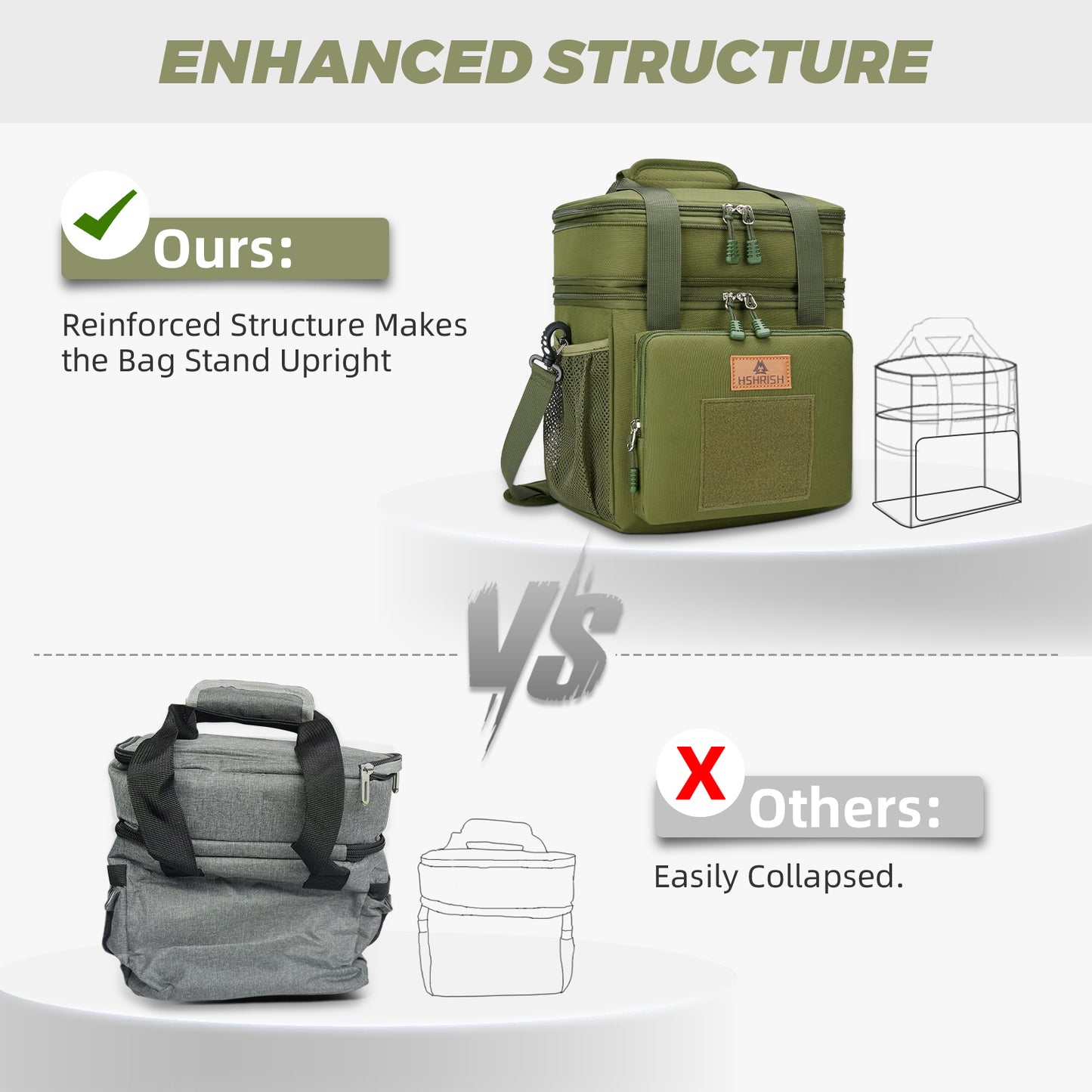 Holuxer Large Lunch Boxes for Men/Adults, Expandable Double-Deck Insulated Lunch Bag with Shoulder Strap, Soft Leakproof Cooler Bags for Work Outdoor Picnic Trips, 20 Can/16L, Green, Mesh