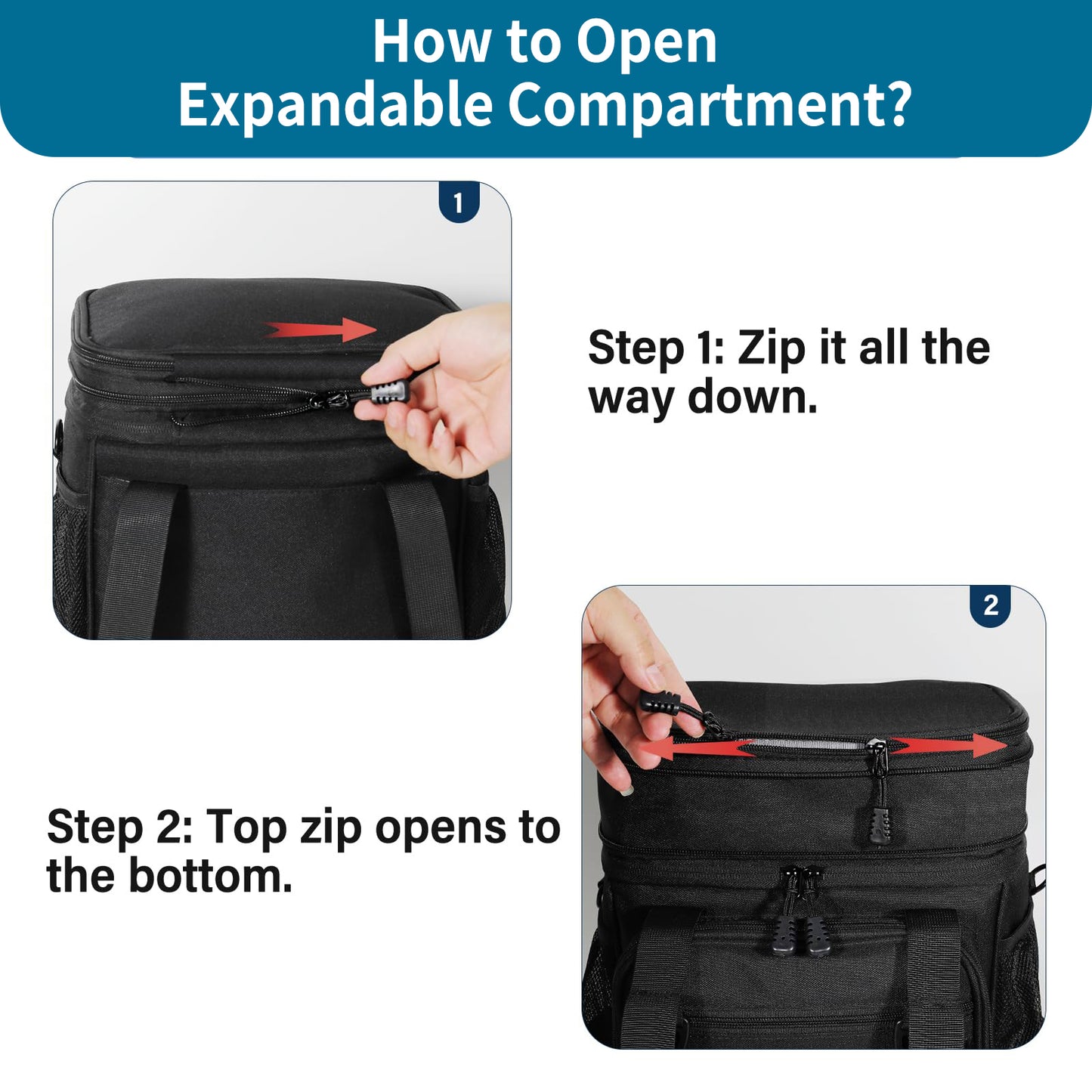 Holuxer Large Lunch Box for Men, Insulated Adult Lunchbox Bag, Expandable Lunchbox Leakproof Waterproof Cooler Bags, Tactical Lunch Pail for Work Office Camping Travel (Black)