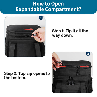 Holuxer Large Lunch Box for Men, Insulated Adult Lunchbox Bag, Expandable Lunchbox Leakproof Waterproof Cooler Bags, Tactical Lunch Pail for Work Office Camping Travel (Black)