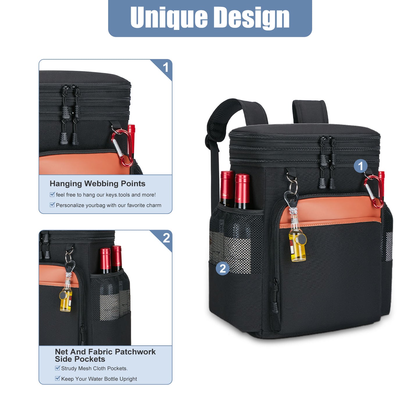 Holuxer Insulated Cooler Backpack, 30L Waterproof Leakproof Soft Coolers Lunch bags for Men, Large Expandable Back Pack, Heavy Duty Cooler Backpacks, Fashion Rucksack for Outdoor, Camping