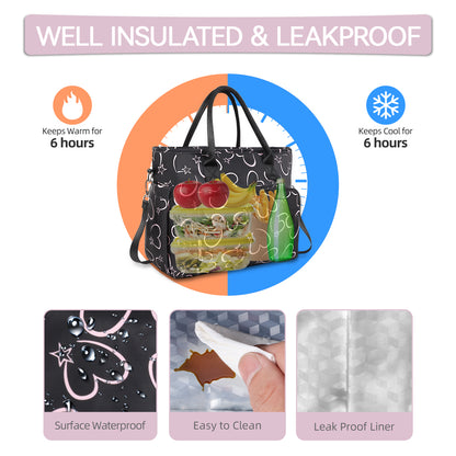 Holuxer Large Lunch Tote Bag, Insulated Lunch Bags for Women/Men, Reusable Portable Lunch Box, Leakproof Cooler Bags Weekender Pocket Handbags for Work Picnic Outdoor Shopping 10L, Black ( LOVE )
