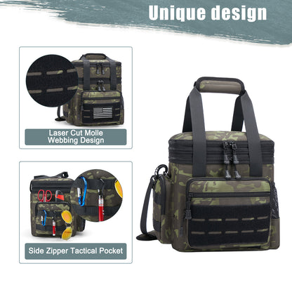 Holuxer Insulated Lunch Bag for Men/Adults, Double Deck Expandable Camping Lunch Box for Work Travel Daytrip Picnic Outdoor, Large Leakproof Cooler Bags with Adjustable Shoulder Strap Organizer Camo
