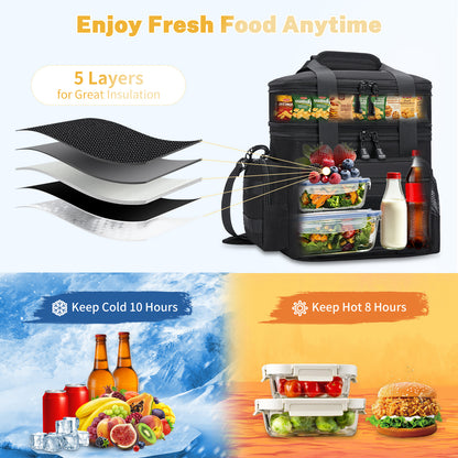 Holuxer Tactical Lunch Box for Men, Double Deck Expandable Mens Lunch Bag for Work Travel Daytrip Picnic Camping, Large Capacity Cooler Bags with Adjustable Shoulder Strap, Black