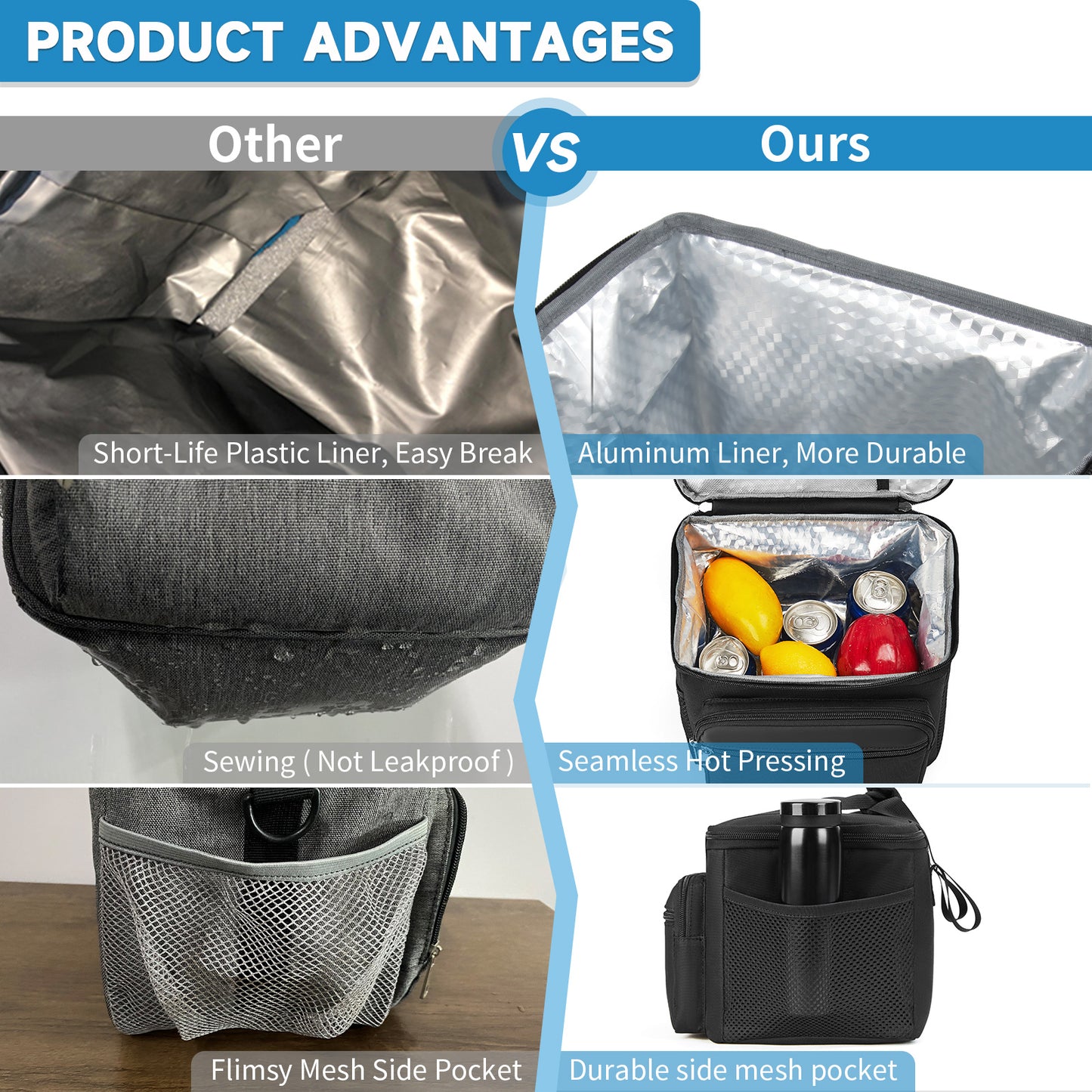 Holuxer Insulated  Lunch Box for Men, Tactical Lunch bag for Women Lunch Cooler Bags with Adjustable Shoulder Strap - Reusable Waterproof Leakproof Large Lunchbox for Work Picnic School, Black