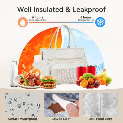 Holuxer Insulated Lunch Bag for Women Lunch Tote Bags for Work Adult Large Leakproof Cooler Bag for Picnic Beach, Reusable Lunch Box Purse with Adjustable Shoulder Strap Cup Holder (14L, Gray)