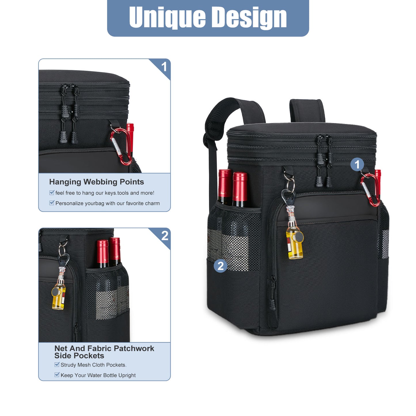 Holuxer Insulated Backpack Cooler Bags, 30L Waterproof Leakproof Soft Coolers, Large Expandable Lunch Back Pack, Heavy Duty Cooler Backpacks Rucksack, Portable Lunch Bag for Men/Women, Camping, Black
