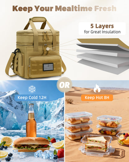 Holuxer Insulated Lunch Boxes for Men - Double Deck Lrage Lunch Bags for mens, Soft Adult Lunchbox for Work, Expandable Lunch Cooler Bag for Beach Picnic Camping Outdoor Travel (Brown,16L)