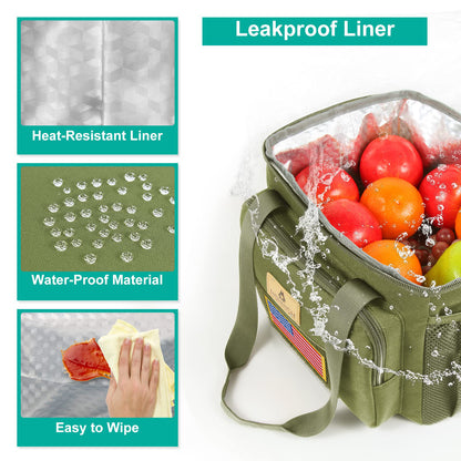 Holuxer Insulated Large Lunch Bag for Men, Heavy Duty Lunchbox for Work, Leakproof Cooler Bags with Shoulder Strap Lunch Pail for Shifts Camping Outdoor Day Trip (13L, Green)