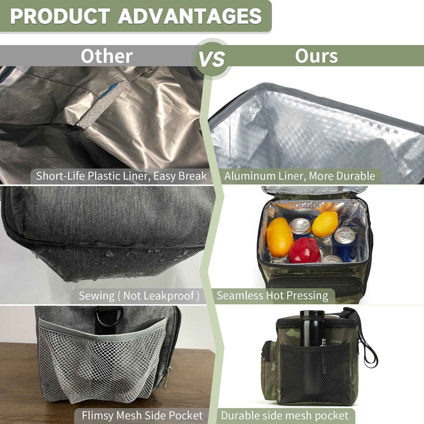 Holuxer Tactical Lunch Box for Men/Women, Insulated Lunch Bag for Mens Lunch Cooler Bags with Adjustable Shoulder Strap - Reusable Waterproof Leakproof Large Lunchbox for Work Picnic School, Camo
