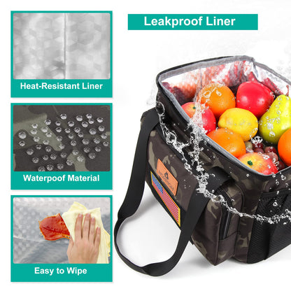 Tactical Large Lunch Box for Men, Heavy Duty Insulated Lunch Bag for Work, Leakproof Lunch Cooler Bag with Shoulder Strap Lunch Pail for Shifts Camping Outdoor Day Trip (12L)
