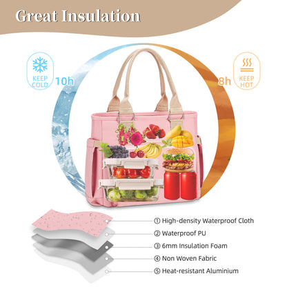 Holuxer Insulated Lunch Tote Bags for Women, Large Fashion Messenger Crossbody Shoulder Bag, Simple Ladies Cooler Purse Portable Leakproof Lunchbox Handbags for Work/Picnic (Pink 12L)