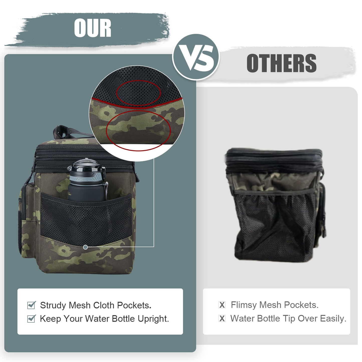 Holuxer Insulated Lunch Bag for Men/Adults, Double Deck Expandable Camping Lunch Box for Work Travel Daytrip Picnic Outdoor, Large Leakproof Cooler Bags with Adjustable Shoulder Strap Organizer Camo