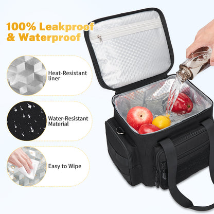 Holuxer Tactical Lunch Box for Men, Double Deck Expandable Mens Lunch Bag for Work Travel Daytrip Picnic Camping, Large Capacity Cooler Bags with Adjustable Shoulder Strap, Black