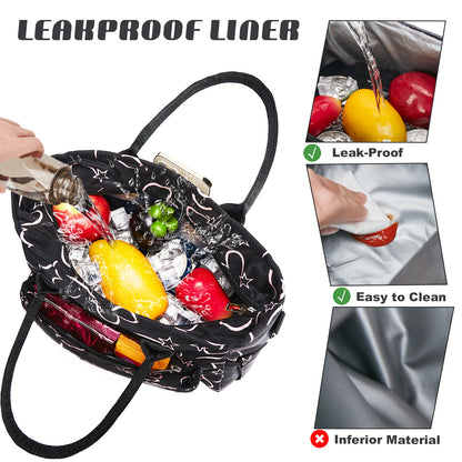 Holuxer Cute Lunch Bags for Women, Insulated Lunch Box for Work, Large Leakproof Cooler Purse with Side Pockets & Removable Shoulder Strap Womens Handbag Tote Bag for Shopping Picnic Beach (Love)
