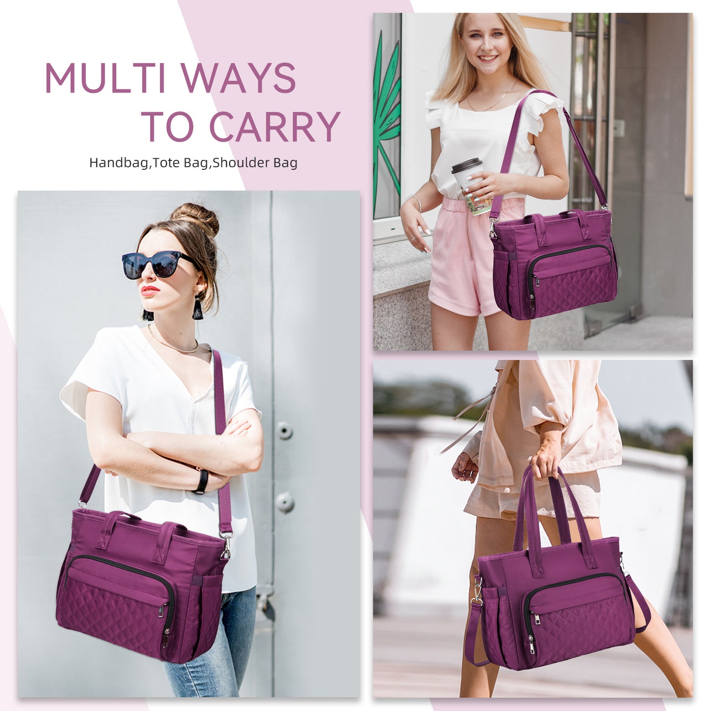 Holuxer Large Lunch box for Women, Insulated Lunch Tote Bag, Reusable Portable Woman Lunch Boxes, Leakproof Cooler Bags Weekender Pocket Fashion Lunchbox Handbags for Work Picnic Beach, Purple