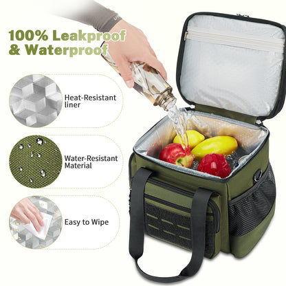 Holuxer Lunch Box for Men, 24 Can Double Deck Expandable Tactical Mens Lunch Bag for Work Travel Daytrip Picnic Camping, Large Capacity Cooler Bags with Adjustable Shoulder Strap, Green