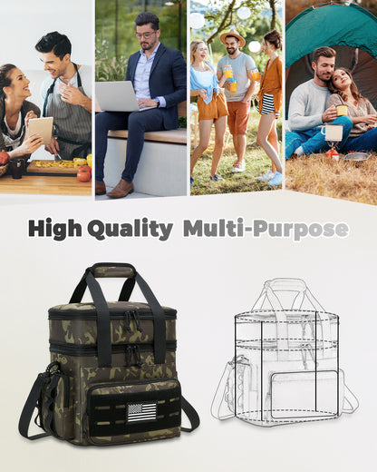 Holuxer Tactical Lunch Bag & Lunch Box for Men - Large Double Deck Insulated Adult Lunchbox for Work - Soft Expandable Lunch Cooler Bag for Beach Picnic Camping Outdoor Travel (Camo,16L)